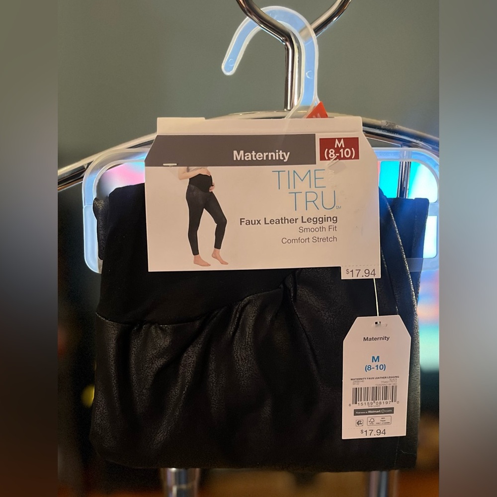 NEW Time And Tru Women's Faux Leather Maternity Leggings Women’s Size M (8-10)